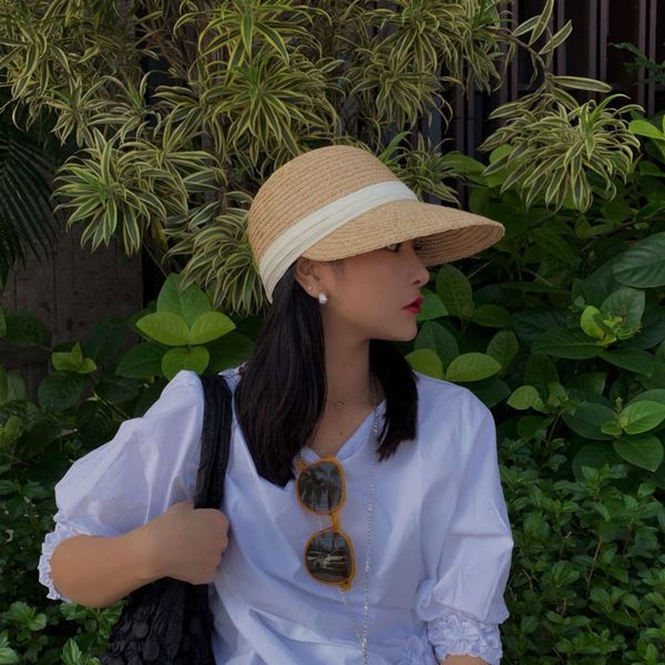 

lafite straw riding new hat in spring and summer, Blue;gray