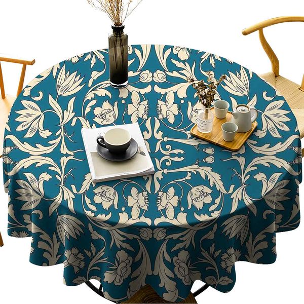 

round tablecloth for kitchen dining tablefar scroll pattern with floral curls oriental flourish