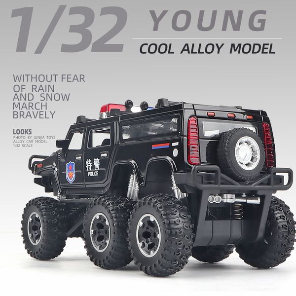 

simulation six wheel hummer 110 alloy shock absorber off-road police model pendants little boy children's toy car