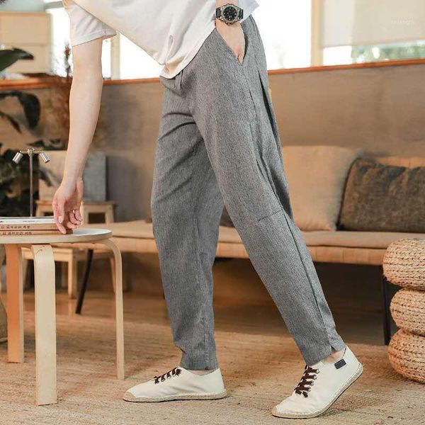 

summer men cotton linen chinese style pants 2020 new male trousers mens solid color pants thin loose sweatpants 4 colors l311, Black