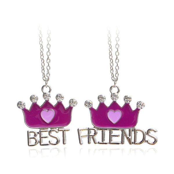 

pendant necklaces 2pcs/set friend necklace purple crown 2 girlfriends bff jewelry gifts for kids, Silver