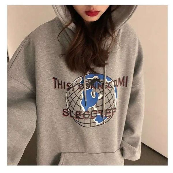 

cec super hong fire kong sweater women's autumn winter plush thickened korean lazy style ins loose and versatile hoodie fashion, Black