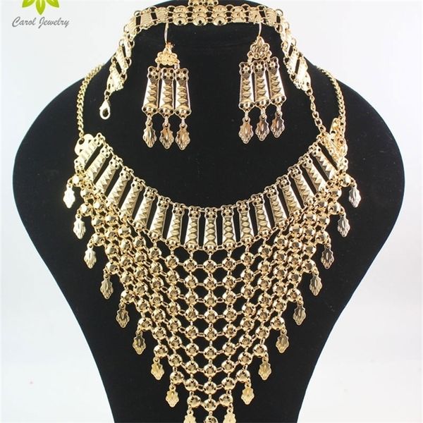 

new design dubai gold color fashion wedding bridal accessories necklace set african costume jewelry sets 201222, Slivery;crystal