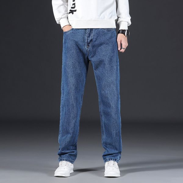 

2021 new spring men's casual jeans loose straight blue denim pants autumn brand male fashion high waist trousers h1209