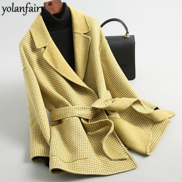 

2020 new wool coat women korean alpaca plaid coat houndstooth jacket fashion woolen ladies coats abrigo mujer kqn38091 kj23271, Black