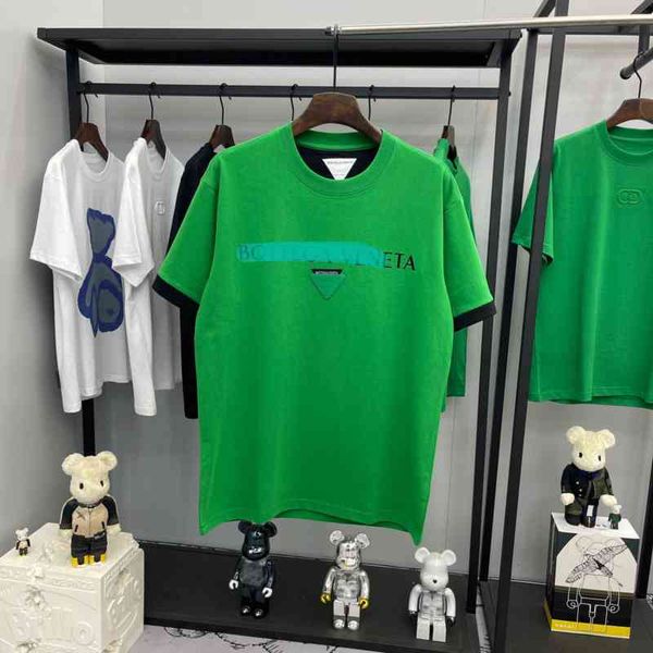 

hip hop bottega 2022venet printed letters fake two bv green t-shirts early spring triangle casual round neck splicing short sleeve fashion b, White;black