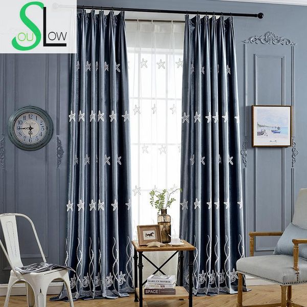 

curtain & drapes slow soul star marine blue pink good quality velvet embroidered european style curtains for living room bedroom tulle