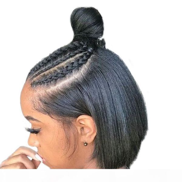 

360 full human lace wigs for black women short bob preplucked virgin brazilian glueless straight short 360 lace frontal wig with baby hair, Black;brown