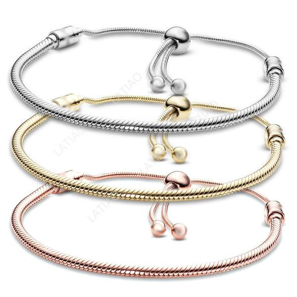 

charm bracelets authentic silver color snake chain fine pando charms bracelet fit european for women diy jewelry making ra, Golden;silver