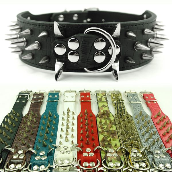 

factory6gra& (10 wide colors 4 spiked sizes) 2inch studded leather dog collars for pitbull mastiiff more breeds