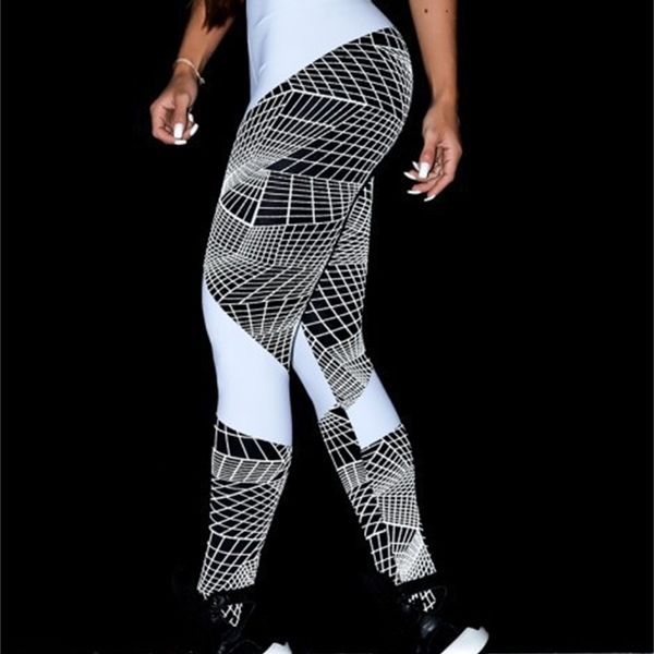 

new geometric line high waist yoga pants hip lift show thin tights warm quick dry leggings for women, Black