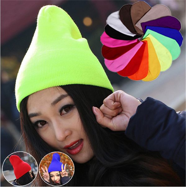 

5pcs winter cuff beanies slouchy knitted fluorescent winter hat cuffed skull caps candy color knit ski sport hat beanies e112601, Yellow