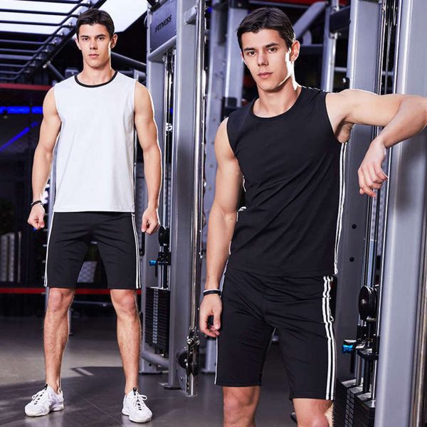 

fitness sweat burst running training sports suit men's elastic vest sweatsuit, Gray