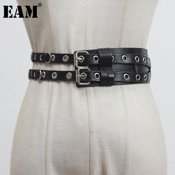 

eam] pu leather black irregular split buckle long wide belt personality women new fashion tide all-match spring 2020 1z435, Black;brown