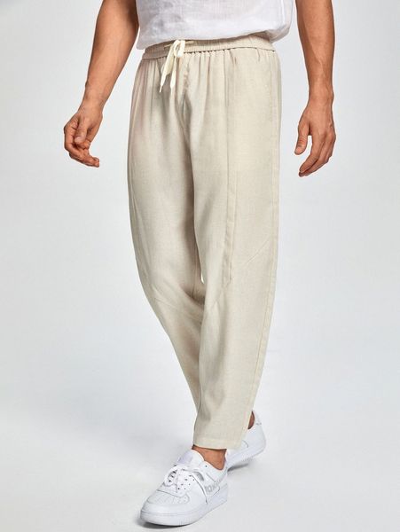 

men drawstring waist solid tapered pants y8cr#, Black