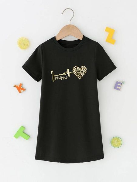 

toddler girls 1pc letter & leopard print tee dress she, Red;yellow