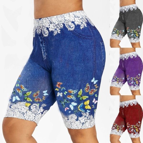 

printed denim leggings women's 5-point sports yoga pants large swimsuit bandage bathing suits padyicv