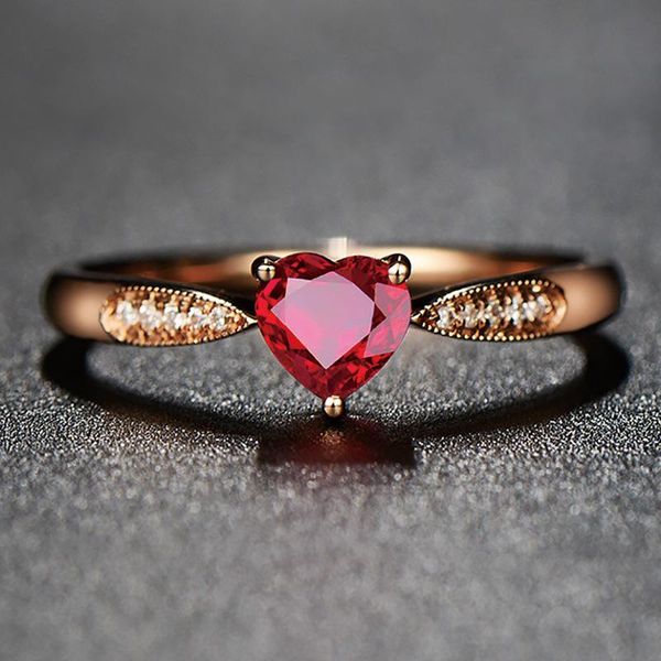 

cluster rings luxury 925 solid sterling silver heart ruby gemstone wedding engagement cocktail rose gold ring fine jewelry gift wholesale, Golden;silver