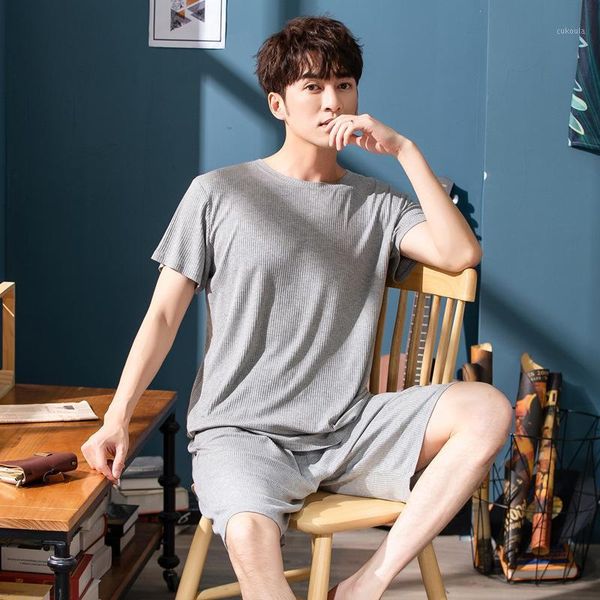 

men's pajamas summer cotton short-sleeved cotton spring and autumn men's pajamas home service suit fresh style short sleeves1, Black;brown