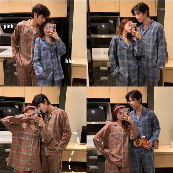 

pajamas autumn winter men women couples home service clothing long-sleeve shirt pants underwear high-quality nightwear lattice1, Black;brown