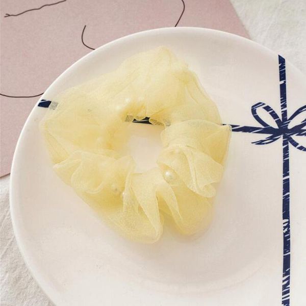 

1pc mesh pearl girl scrunchie elastic hair bands new women girls summer hair accessories ponytail holder hair ties rope h wmtkli, Black;brown