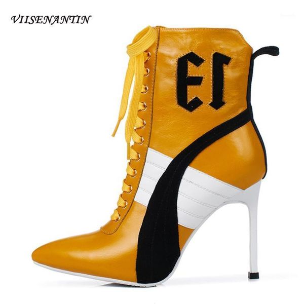 

boots genuine leather stiletto with front lace-up color matching single high-heeled short ladies fashion1, Black