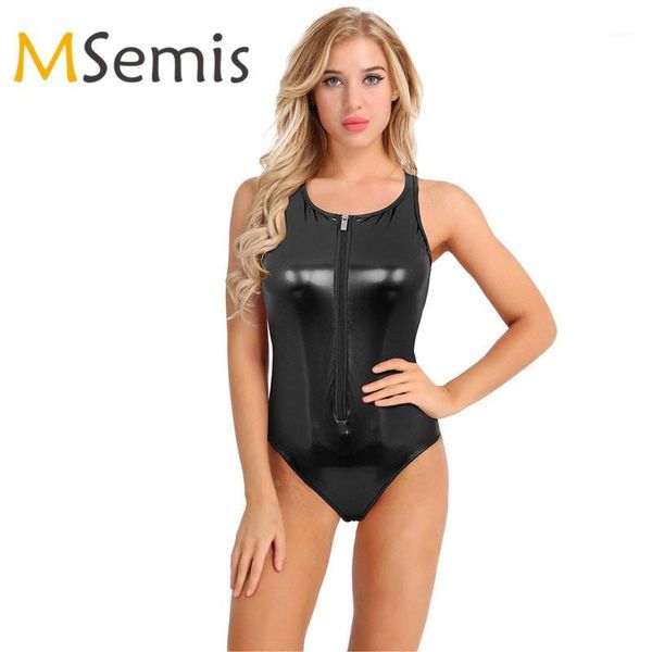 

women ballet leotard bodysuit swimmsuit for gymnastics leotard one piece faux leather halter neck backless zipper bodysuit1, Black;red