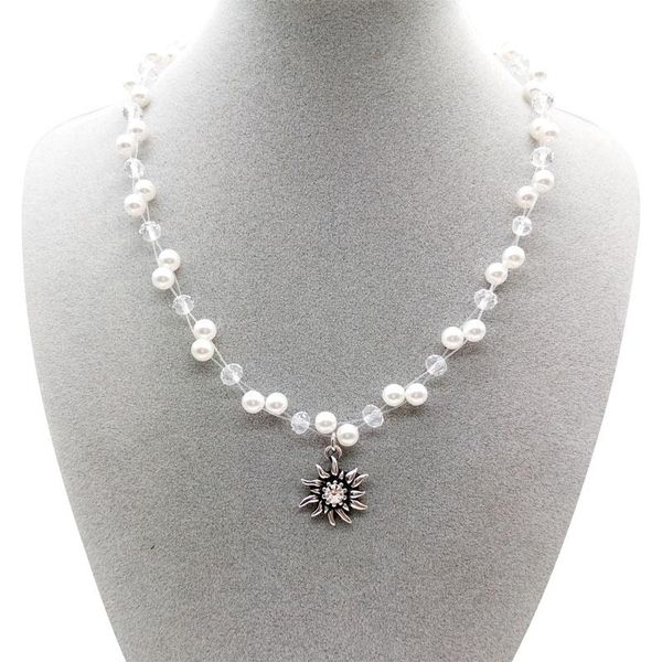 

fashion handmade simulated pearl crystal choker necklace edelweiss necklace for women wedding party oktoberfest jewelry, Silver