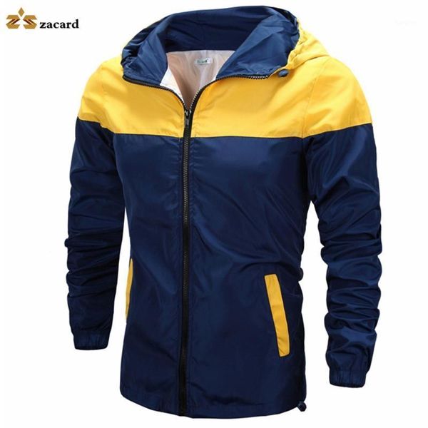 

outdoors autumn winter men hiking zipper soft shell waterproof jacket stitching color hooded slim fit jacket1, Black;brown