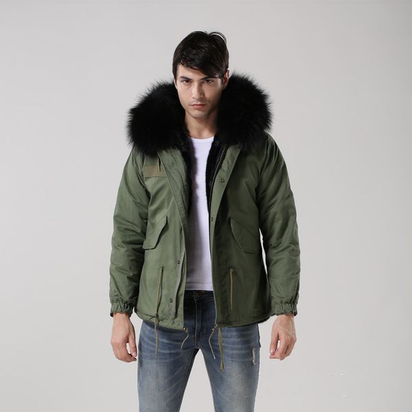 

popular black raccoon fur trim mukla furs brand black rex rabbit fur lining mini army green canvas jackets