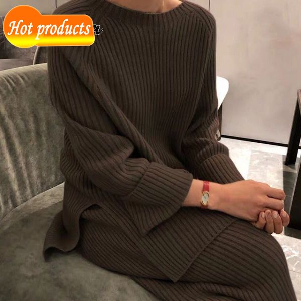 

women's new two-piece woman's sweater knits winter sweatshirt chic long upper sleeve baggy leg 2020 q4mn, Gray