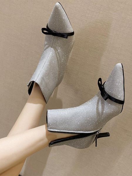 

crystal boots женщины новые 2020 осенние обувь роскошный дизайнер зимний обувь зимняя обувь горный хрусталь резиновая поочередная мода высок, Black