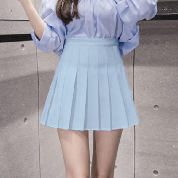 

fashion women high waist pleated casual solid colors a-line slim short fit mini skirts summer student chic girls dance skirt#g31, Black