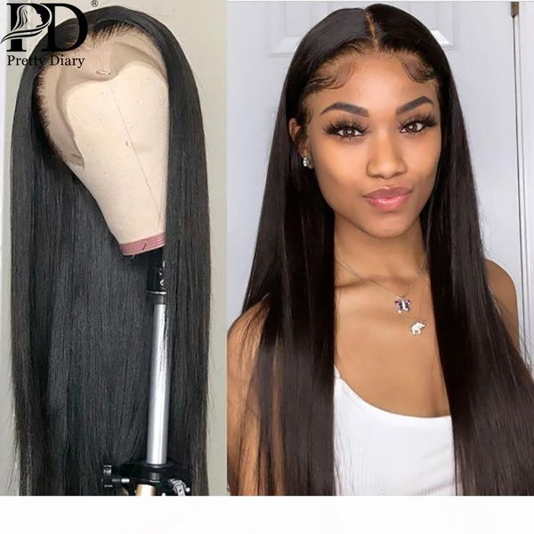 

26 28 30 inch brazilian straight 13x4 lace front human hair wigs pre plucked and bleached knots lace frontal wig remy hair wigs, Black