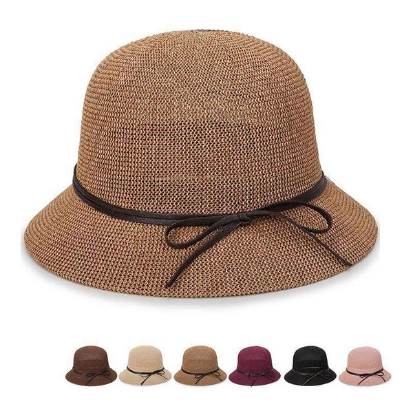 

summer korean fashion woman solid color knitted basin dome breathable sunscreen hat
