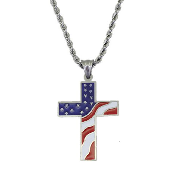 

flag of the united states cross necklace stainless steel pendant 60cm chain male and female accessories