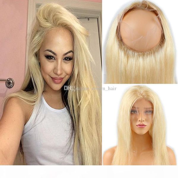 

parting blonde pre plucked 360 full lace frontal with baby hair pure color silky straight blonde 613 360 lace band frontal, Black;brown