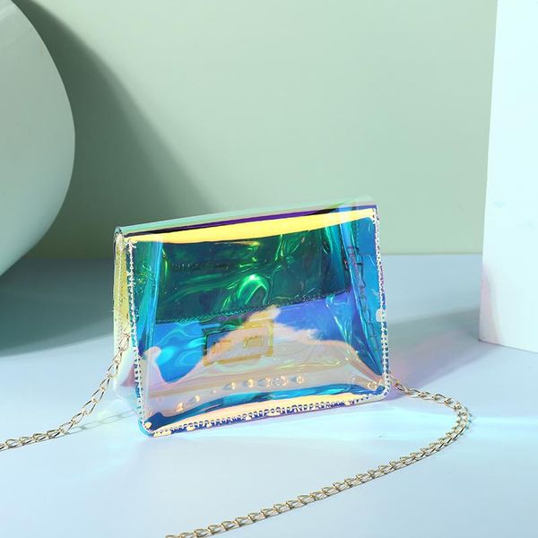

2020 brand new holographic crossbody bags handbag fashion translucent laser small flap bag with metal chain for women girls h wmtwtc