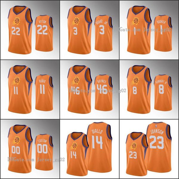 

phoenix suns men deandre ayton devin booker kelly oubre jr. ricky rubio orange 2020 statement nba custom basketball jersey, Black
