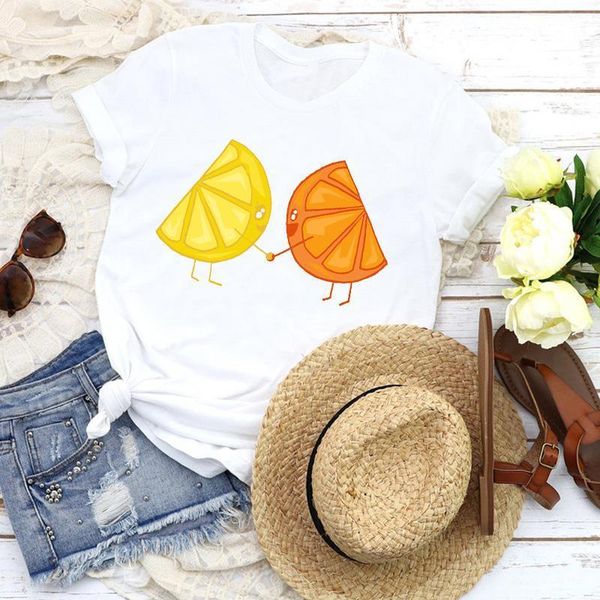 

women graphic fruit beach lemon orange funny cute cartoon 90s lady tees print clothing female t shirt womens t-shirt, White