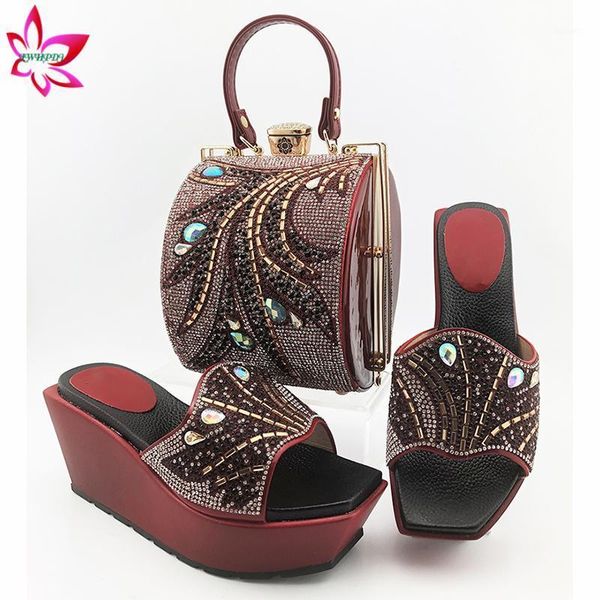 

dress shoes special design 2021 italian women and bag set in wine color super high heels with wedges slipper for wedding party1, Black
