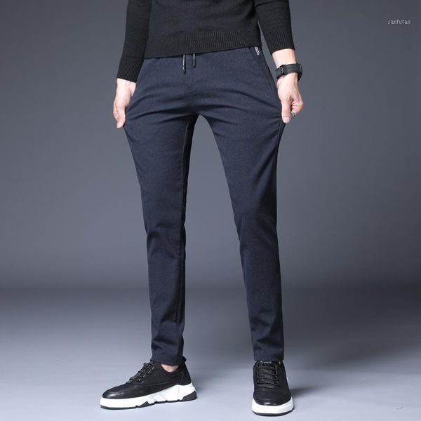 

hcxy brand mens casual bussiness pants spring and autumn straight trouswers for men sanding long slim feet pants male1, Black