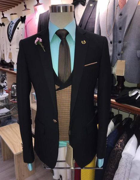 

men's suits & blazers designs black men for wedding business tuxedo blazer groom man set singer stage dress vest pants jacket 3 pieces, White;black