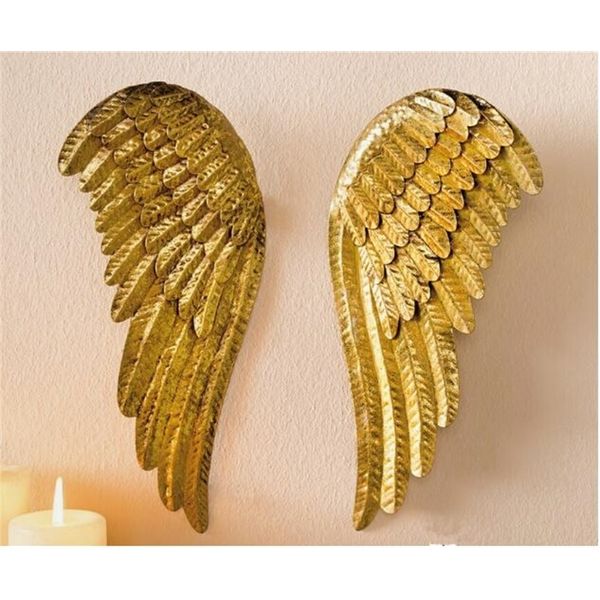 50% de desconto, 2 pcs, H28cm, pequeno Natal boutique dourado fazer velho anjo de ferro asas de anjo decoração de Natal, decoração de parede pendurado em casa. Y200903.