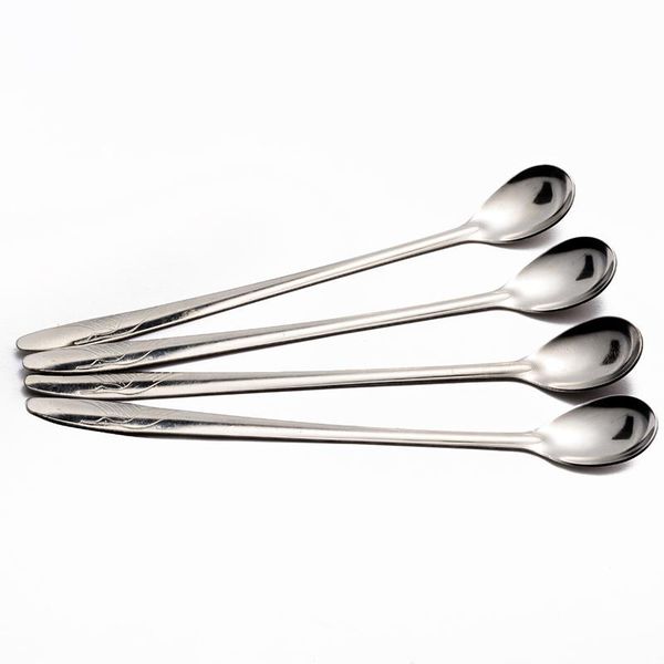 

spoons 4pc long handle ice cream stainless steel coffee dessert flatware kitchen bar restaurant supplies wholesale