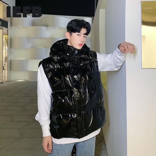 

iefb men's fashion cotton vest black sliver hooded zipper loose big size winter coat for male warm thick clothes 9y50171, Black;white