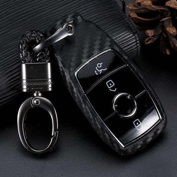 

for benz 2017 e class e43 w213 e300 e400 sedan keys with key chains carbon fiber pattern silicone cover case h bbyiwr