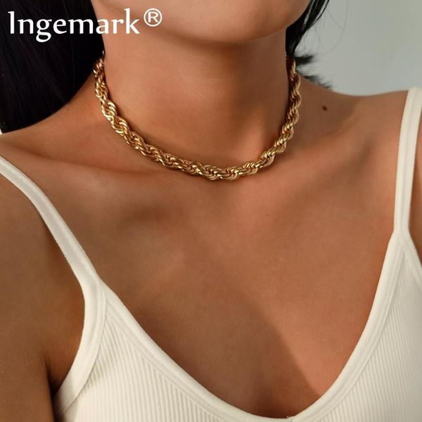 

chains gold color chunky chain necklace women vintage punk snake twisted link aesthetic circle choker neck christmas gifts, Silver