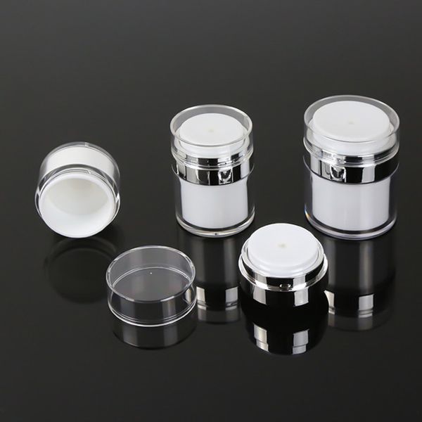 

acrylic press airless pump lotion jars and bottles empty round white vaccum pump cosmetic cream jar 15g 30g 50g skin care container jars who