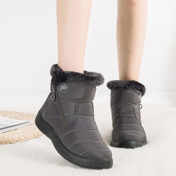 

women's ankle boots fur boots warm snow winter shoes for women waterproof padded winter women footwear 35-43 #zb3d, Black